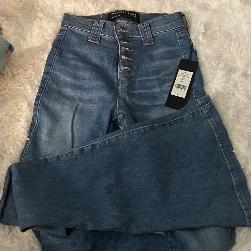 Veronica Beard High Rise Button Fly Wide Leg Jeans